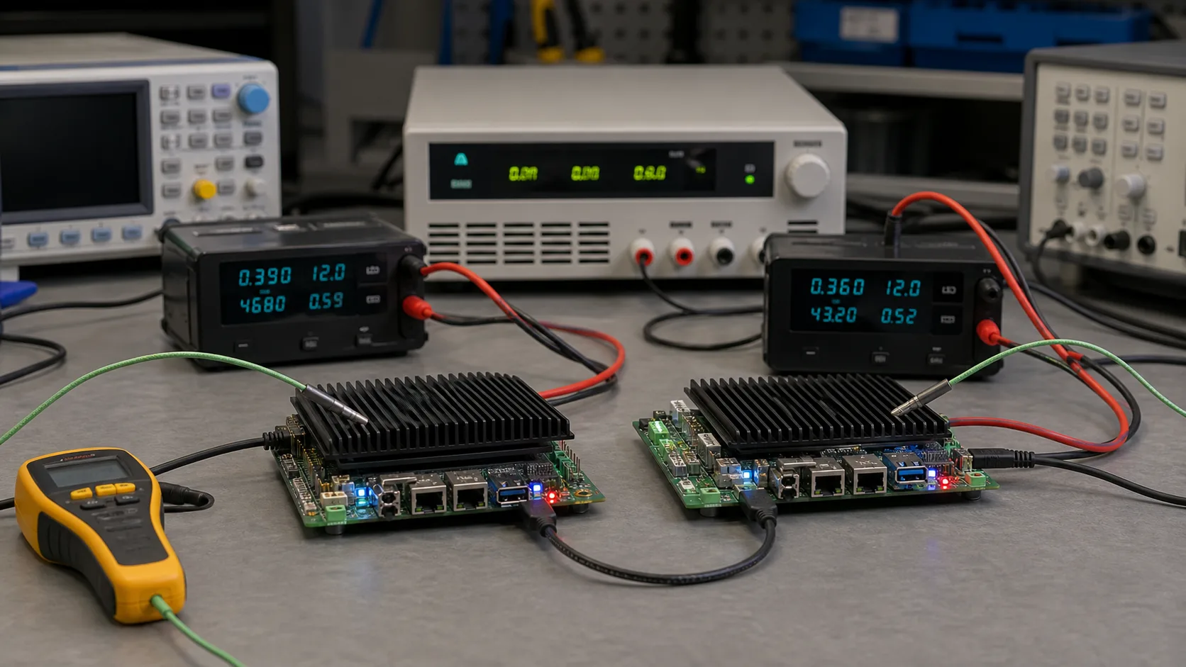 Fanless industrial SBC power testing setup